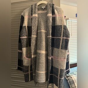 Marled Black and Gray Plaid hooded shacket